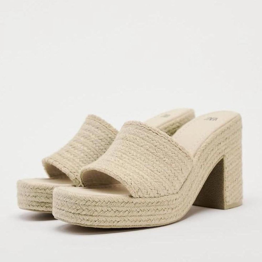 Zara Cream Platform Mules with Chunky Heel